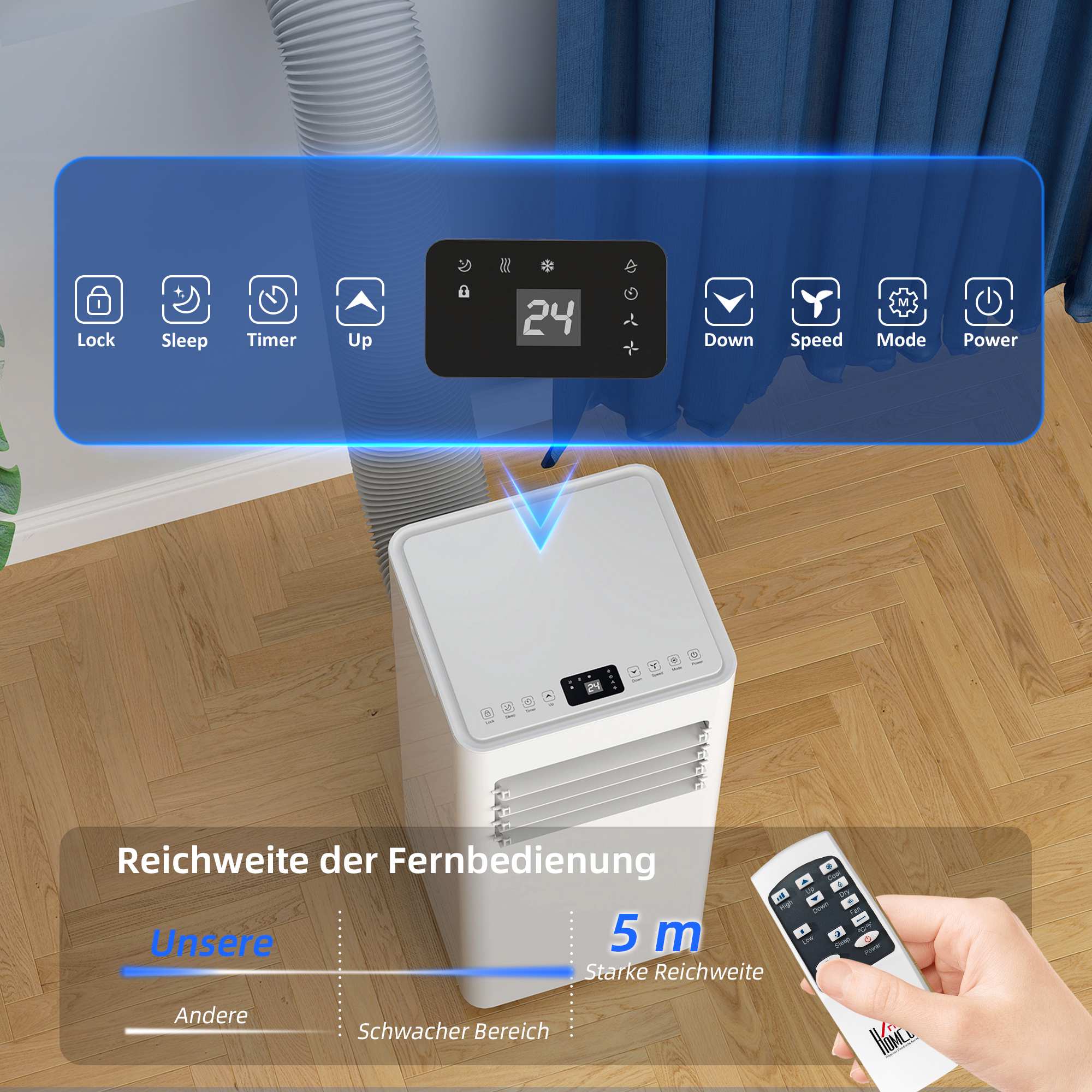 Bärbar luftkonditionering, 3-i-1, 9 000 BTU, tvättbart filter