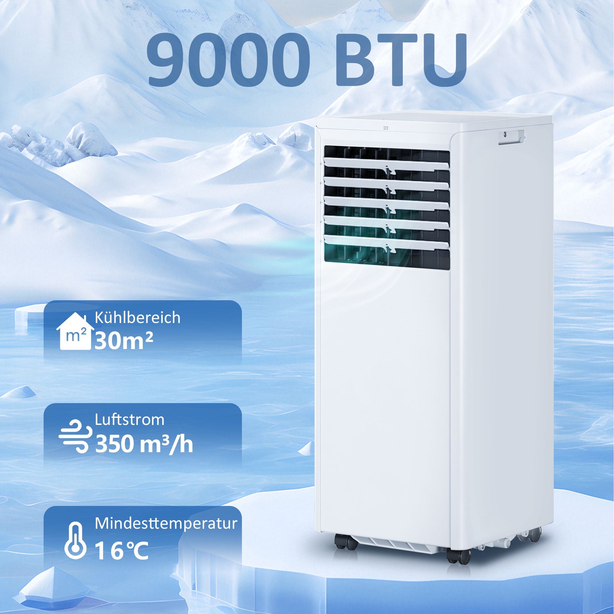Bärbar luftkonditionering 9000 BTU, 4-i-1-kylenhet