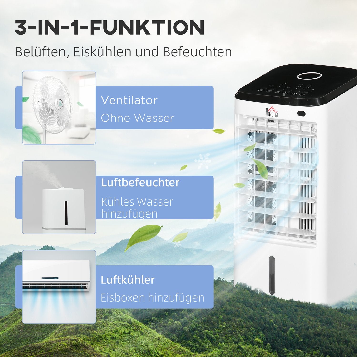 Bärbar luftkylare och luftfuktare – 3 nivåer, fjärrkontroll