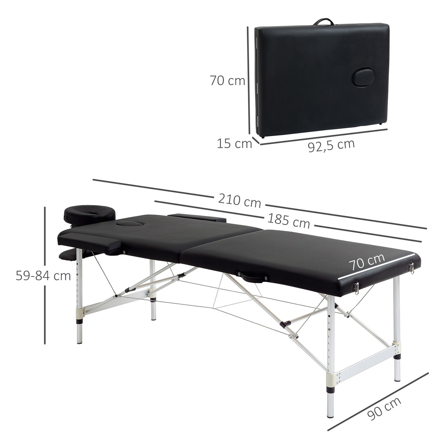 Bärbart massagebord med bärväska, justerbar höjd