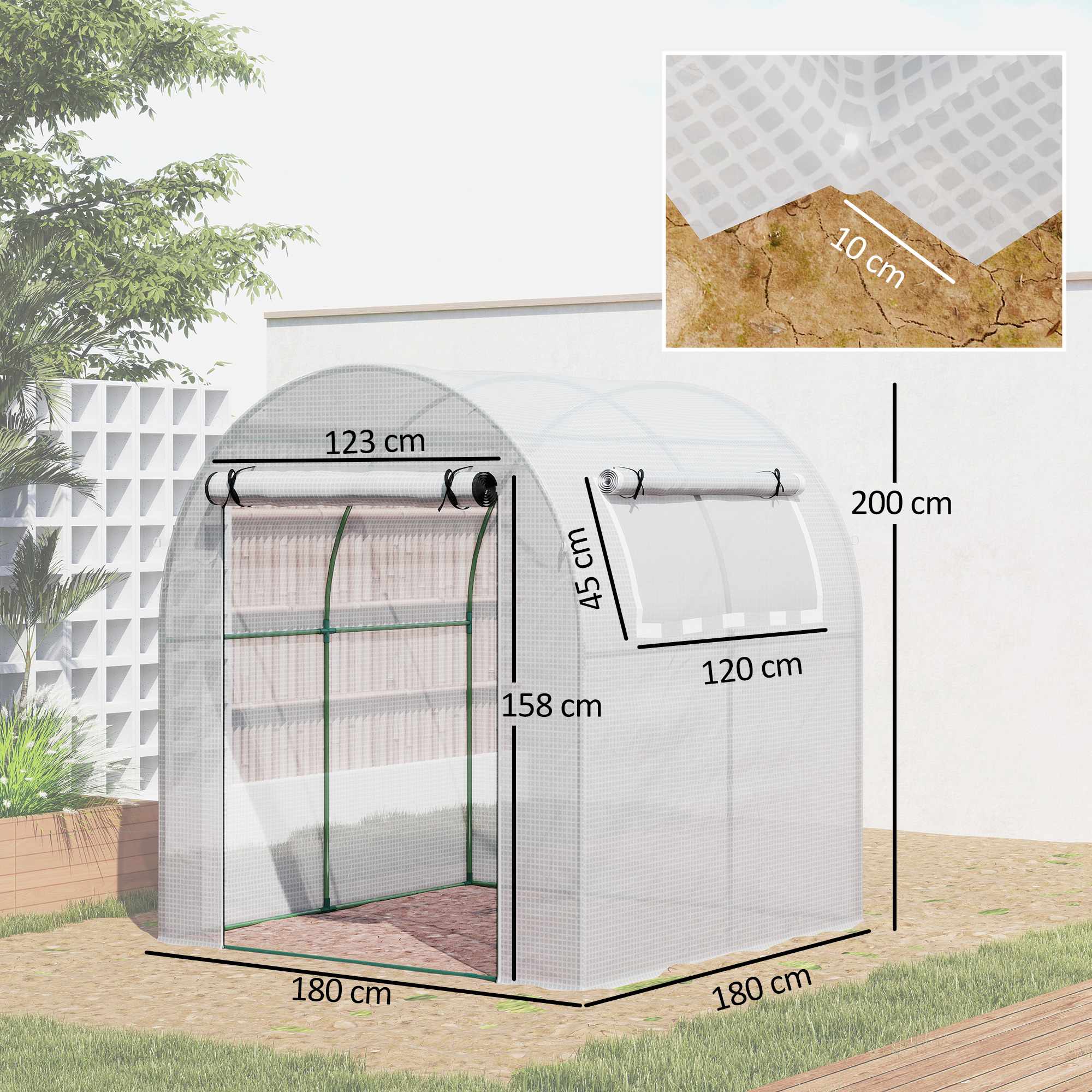 Bärbart växthus med stålram, plastöverdrag, 1,8x1,8m