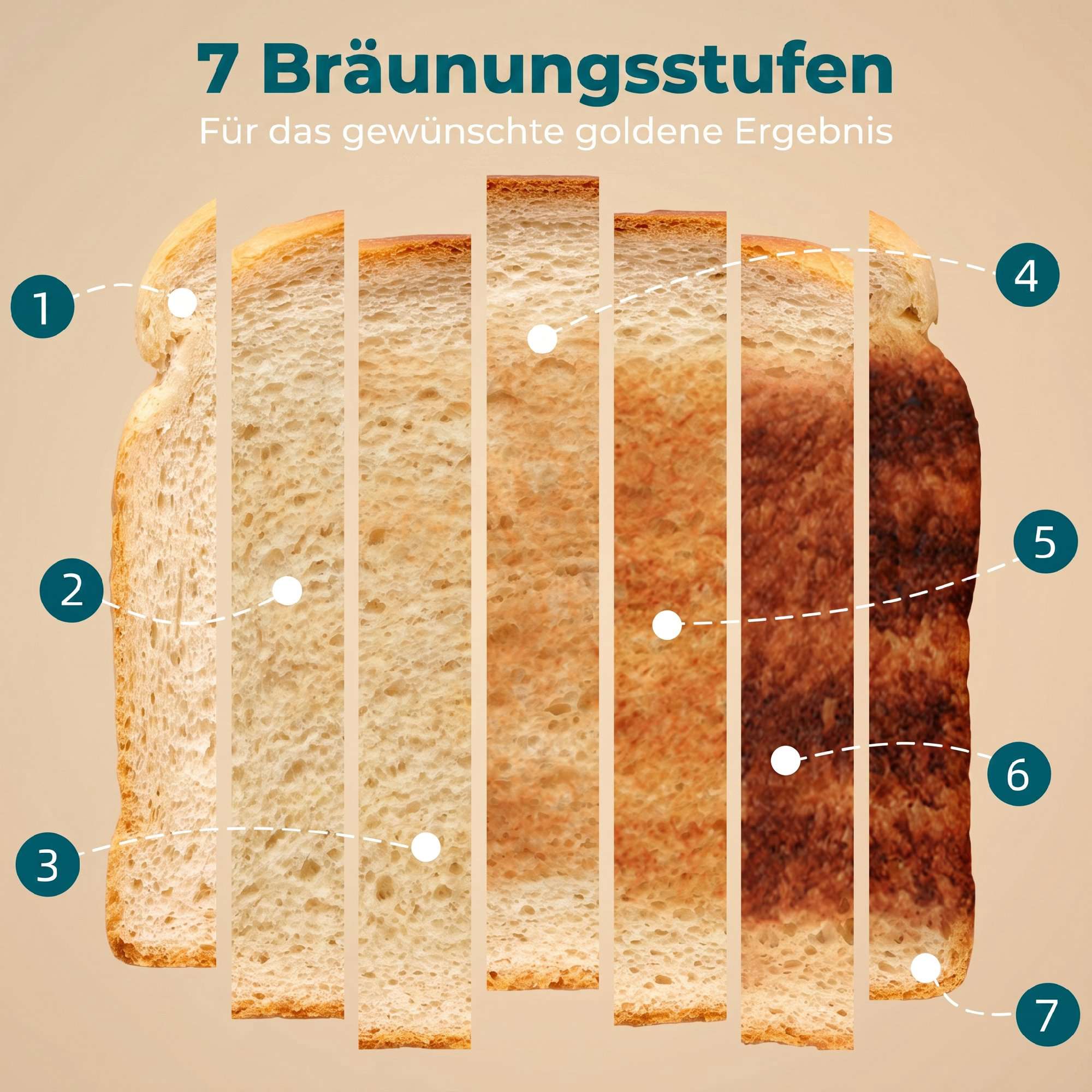 Brödrost för 4 skivor, 7 bryningsnivåer, upptining och uppvärmning Avbryt