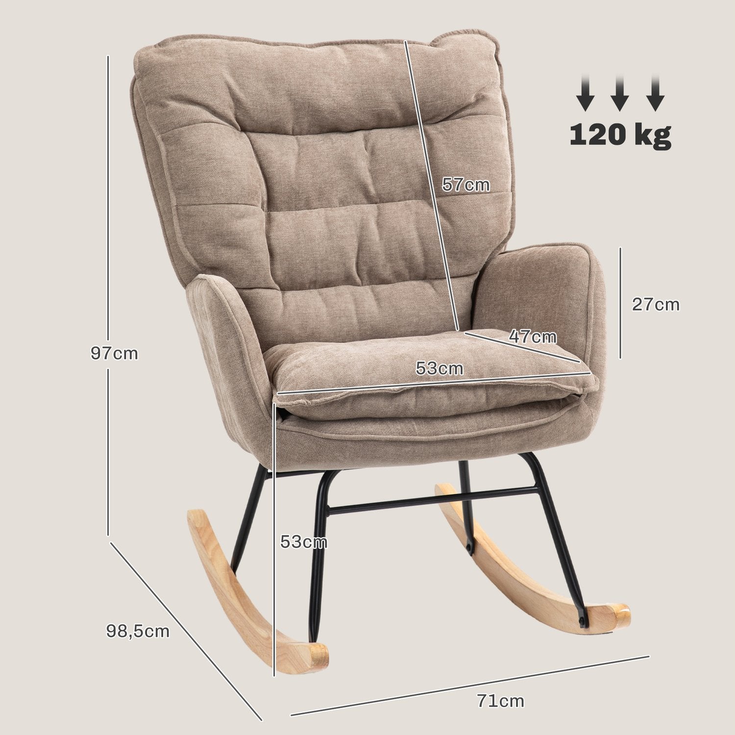Brun fåtölj – Chenille Look, 120 kg Capacity Rocker