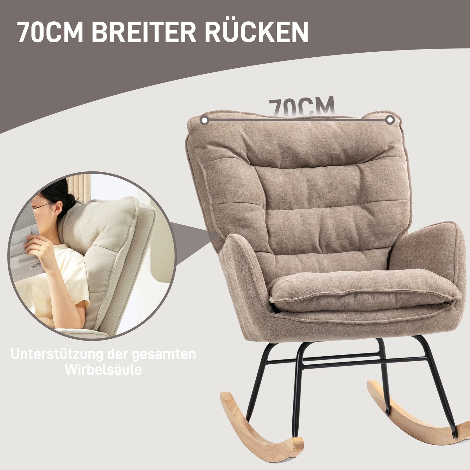 Brun fåtölj – Chenille Look, 120 kg Capacity Rocker