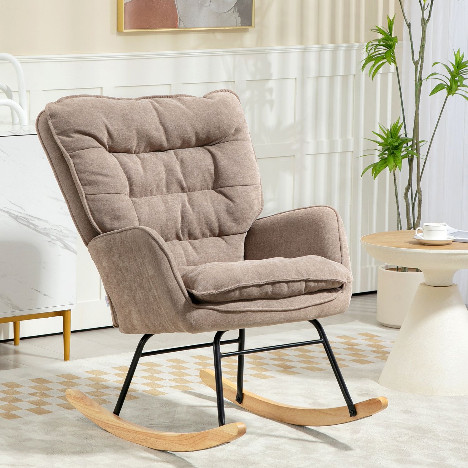 Brun fåtölj – Chenille Look, 120 kg Capacity Rocker