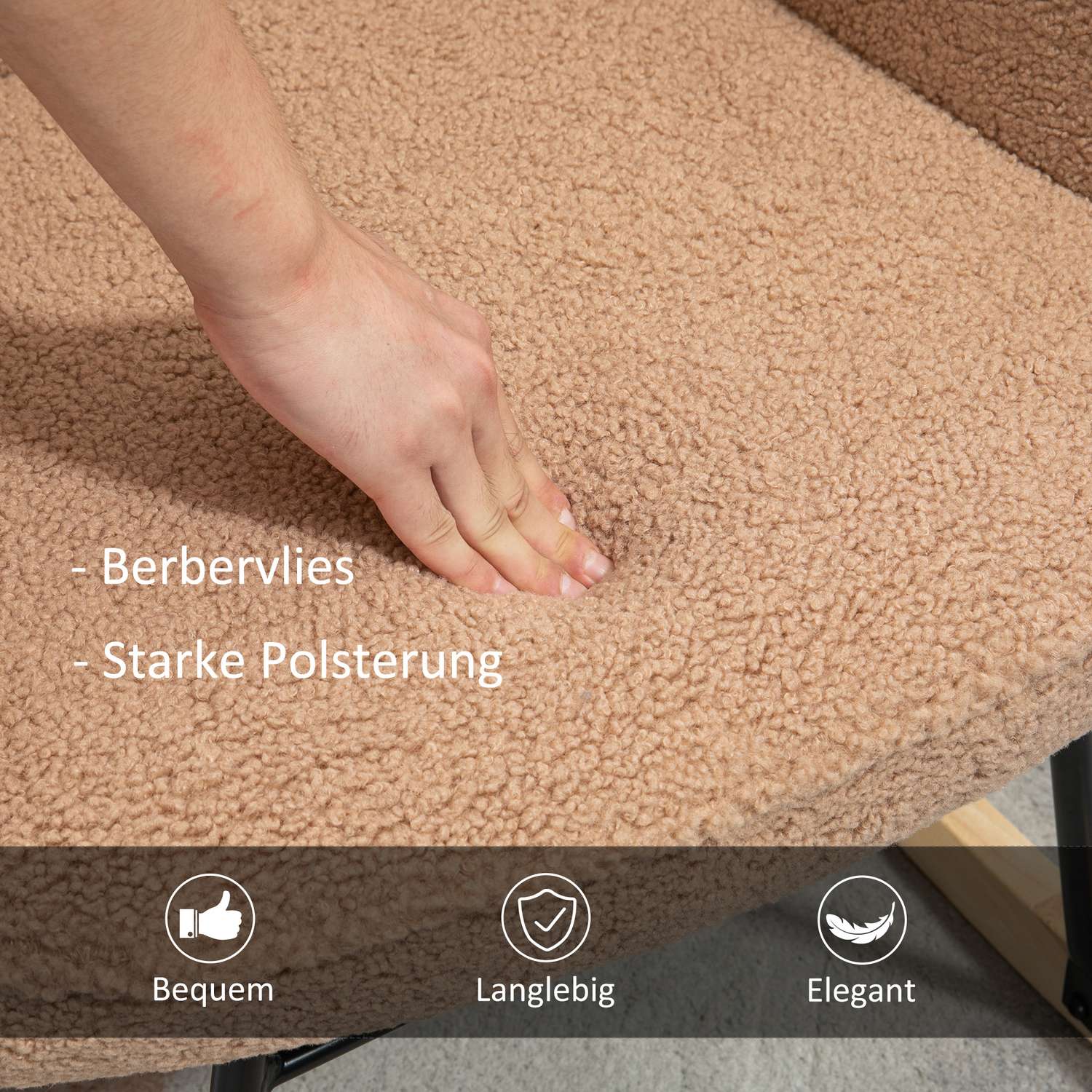 Brun lammskinns-Look avkopplande stol – 120 kg kapacitet