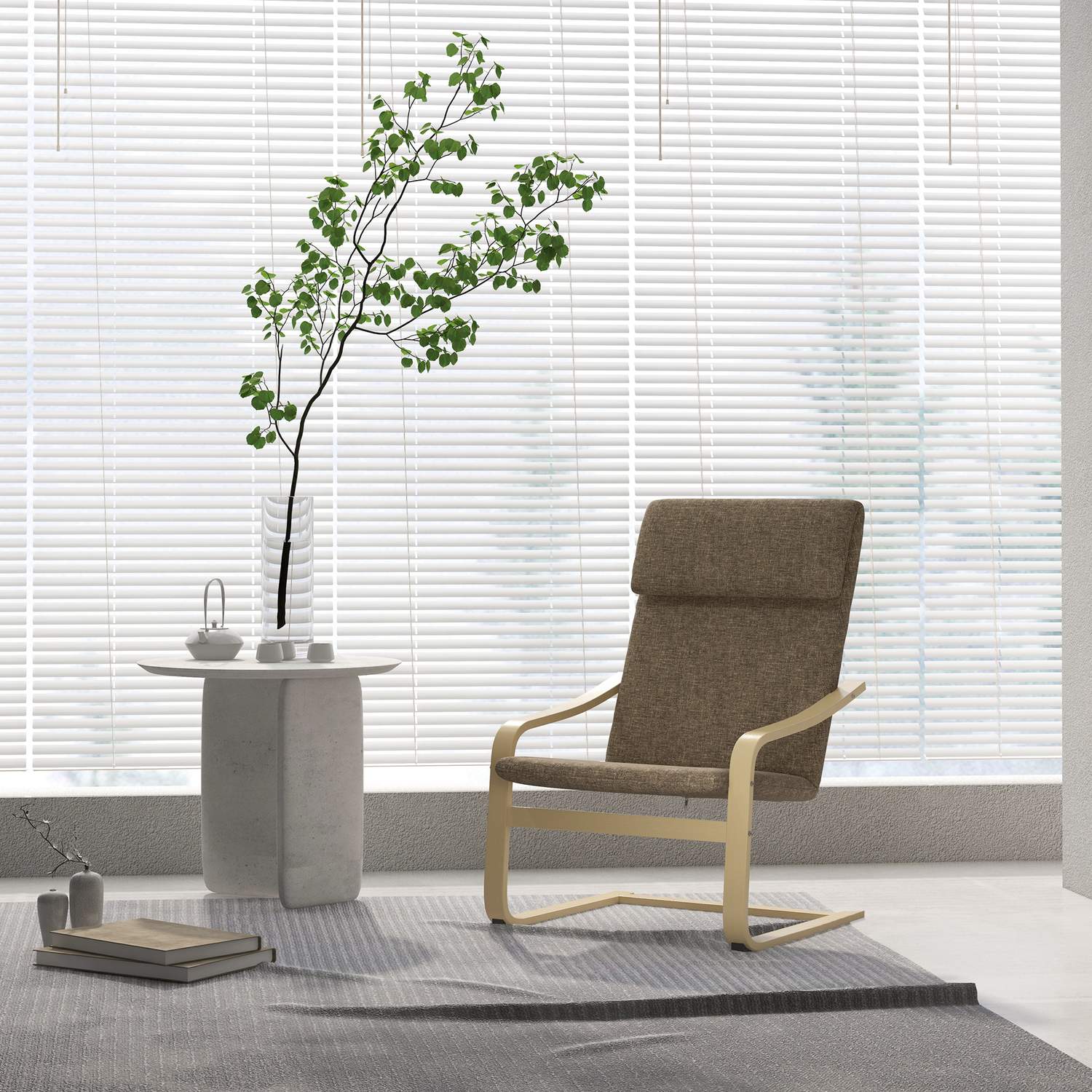 Brun linne-look avkoppling gungstol med kudde