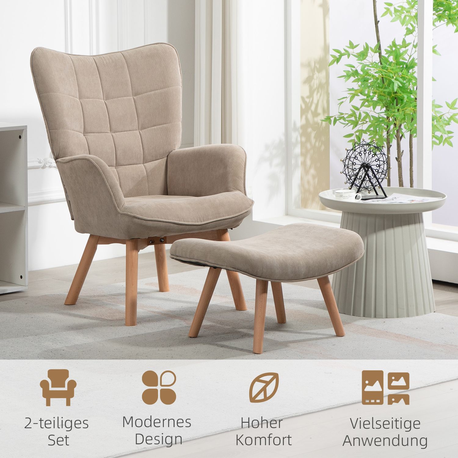 Brun manchester Wing Chair & Pall Set – Avkopplande loungesits