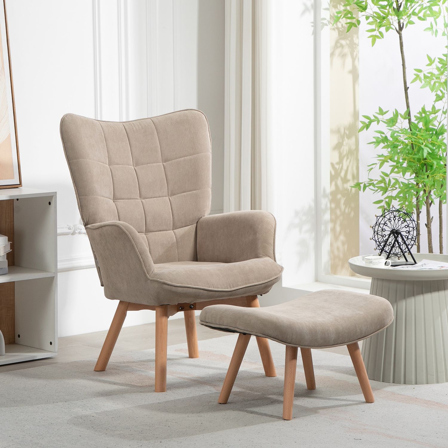 Brun manchester Wing Chair & Pall Set – Avkopplande loungesits