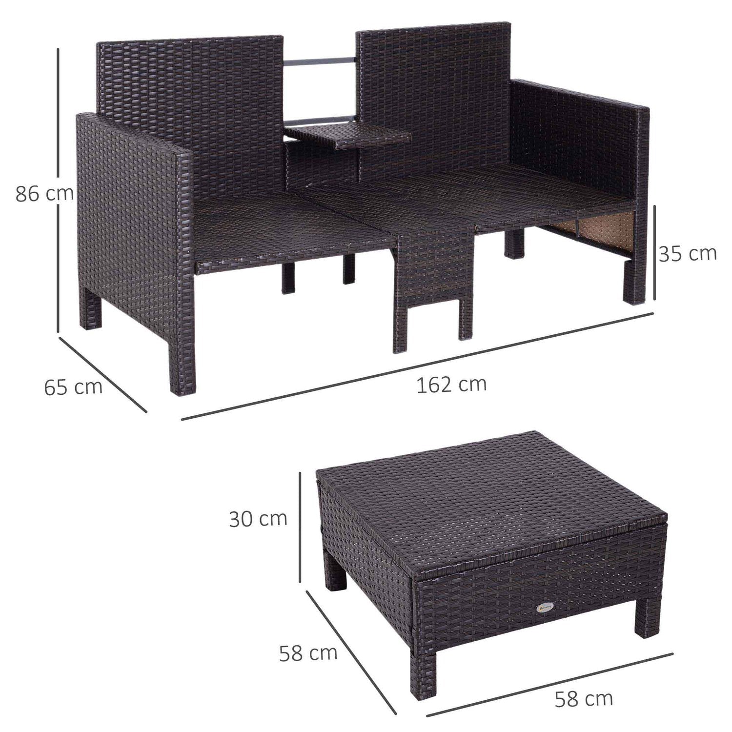 Brun polyrattan trädgårdssoffset med kuddar