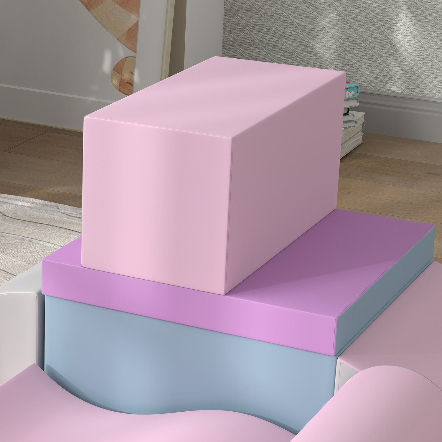 Byggklossar i mjukt konstläderskum för småbarn, 7-delat set