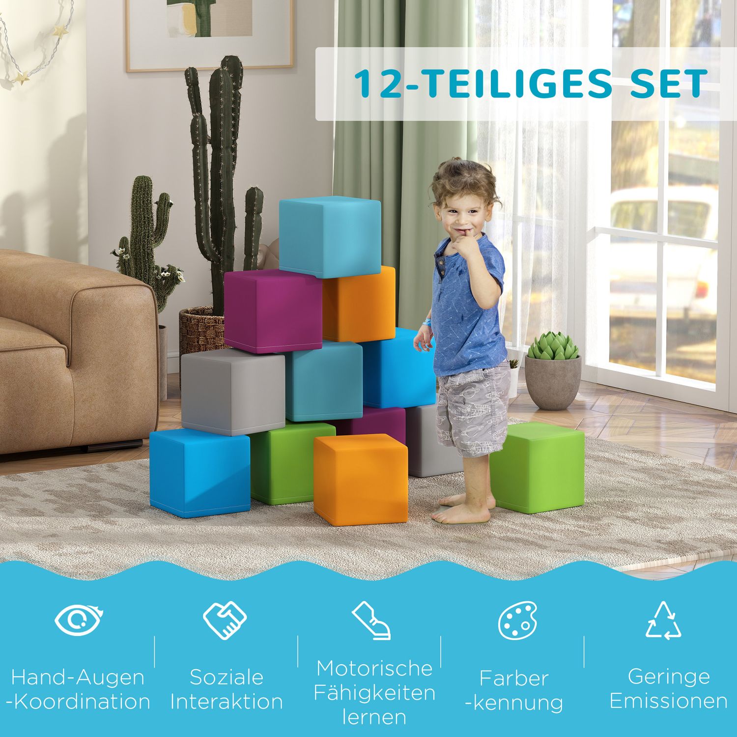 Byggklossar i mjukt skum, konstläder – 12 delar