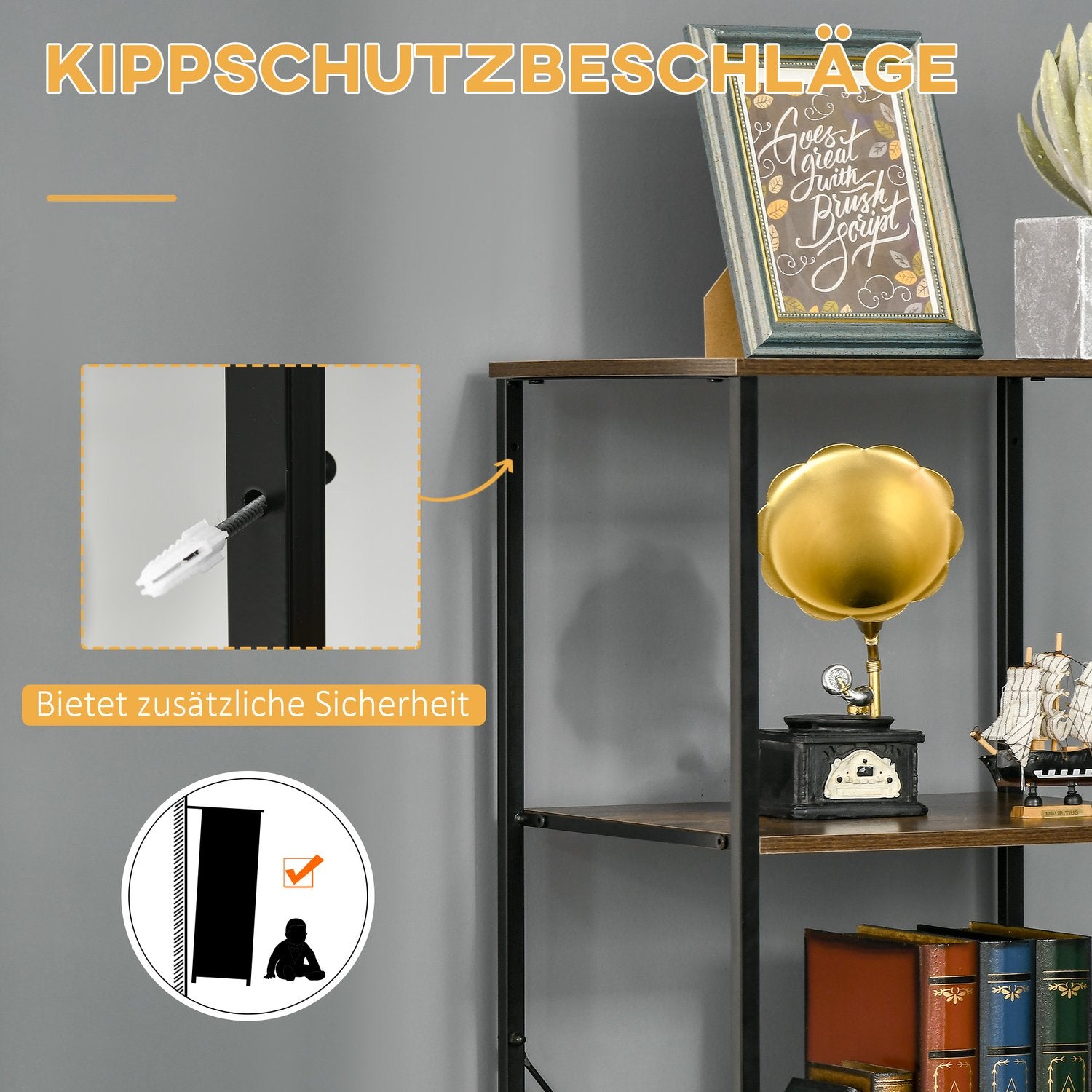 Byrå, 3 tyglådor, 2 hyllor, Rustikbrun