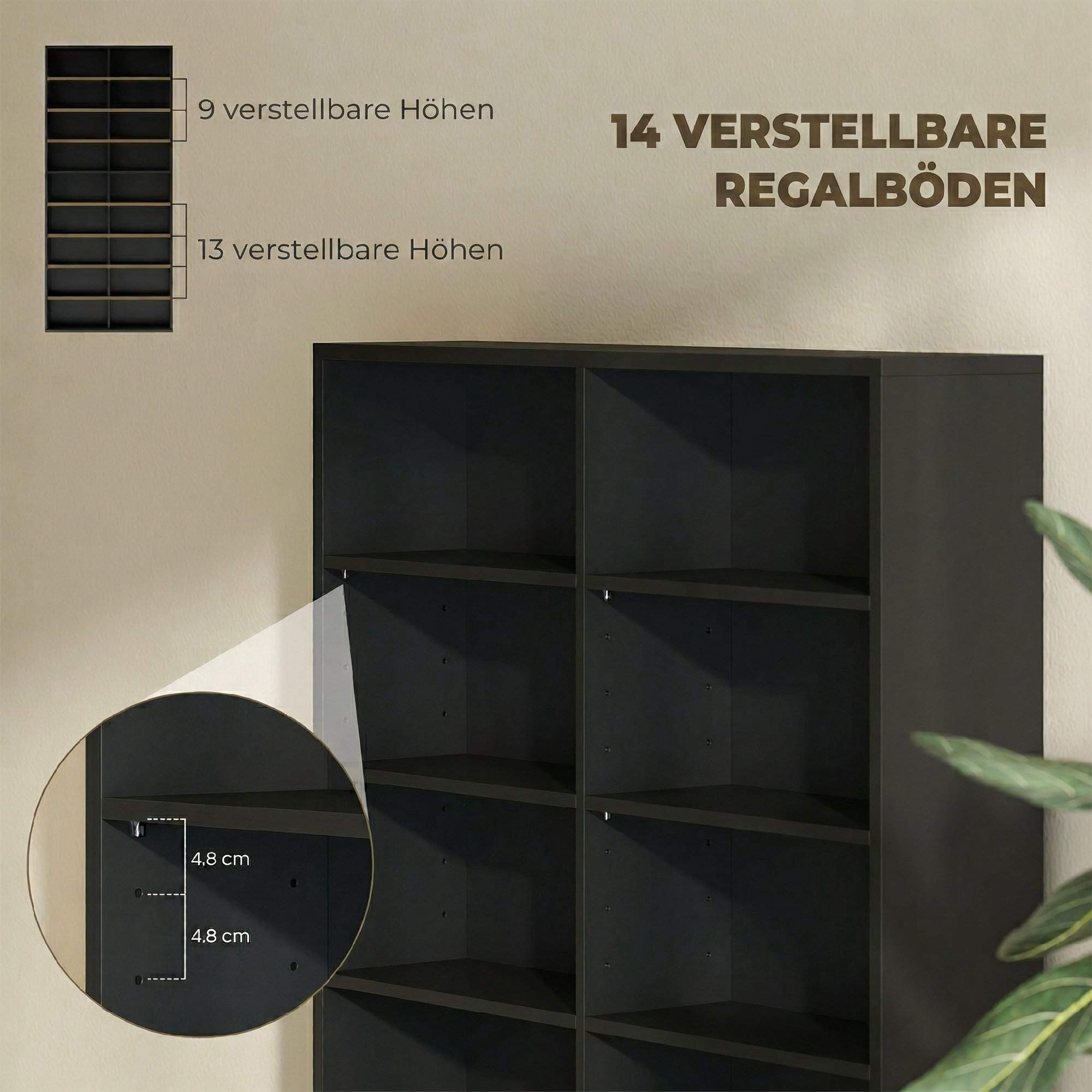 CD DVD Blu-ray förvaringshylla, 18 fack, svart, justerbar