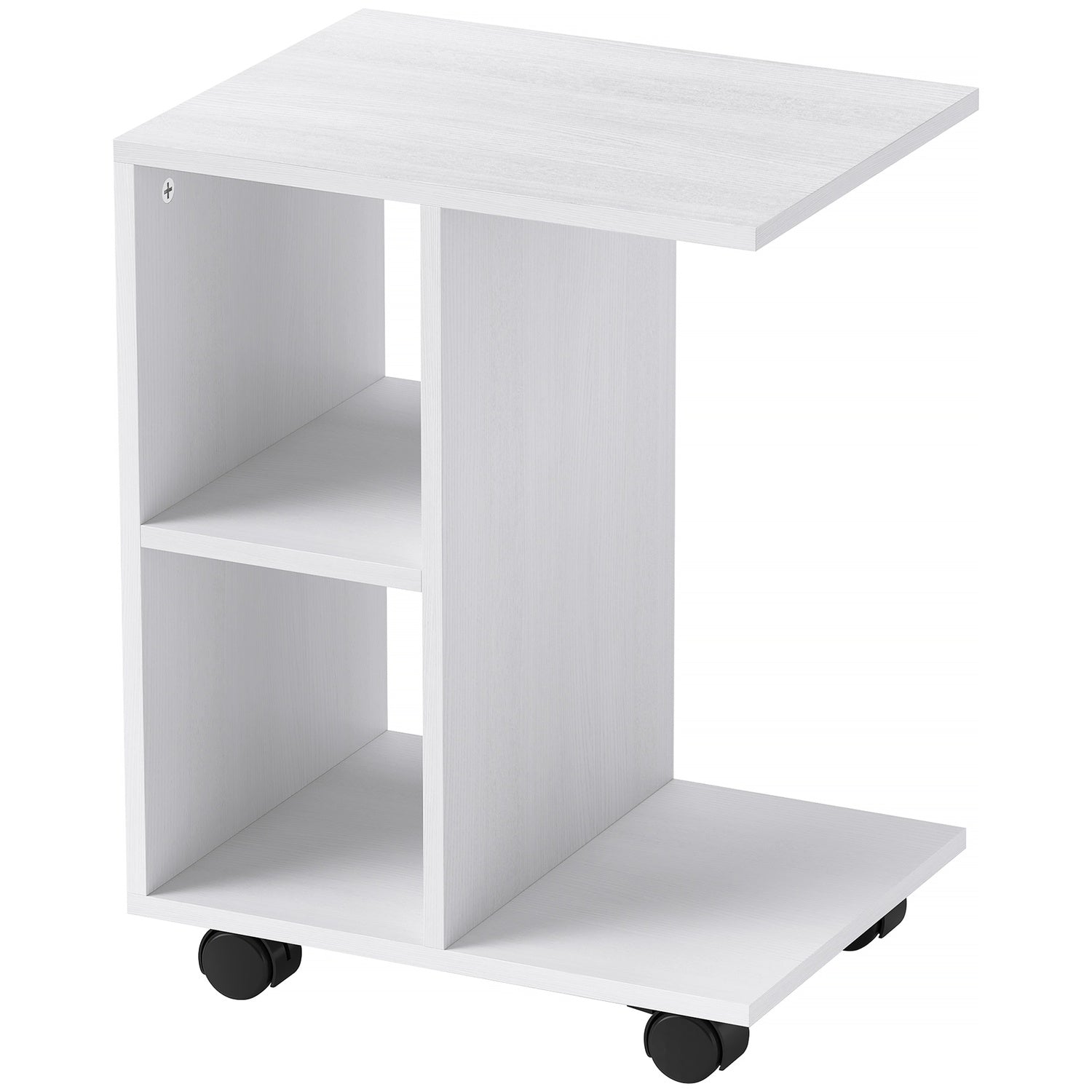 C Shape sidobord med hjul för små utrymmen, vit