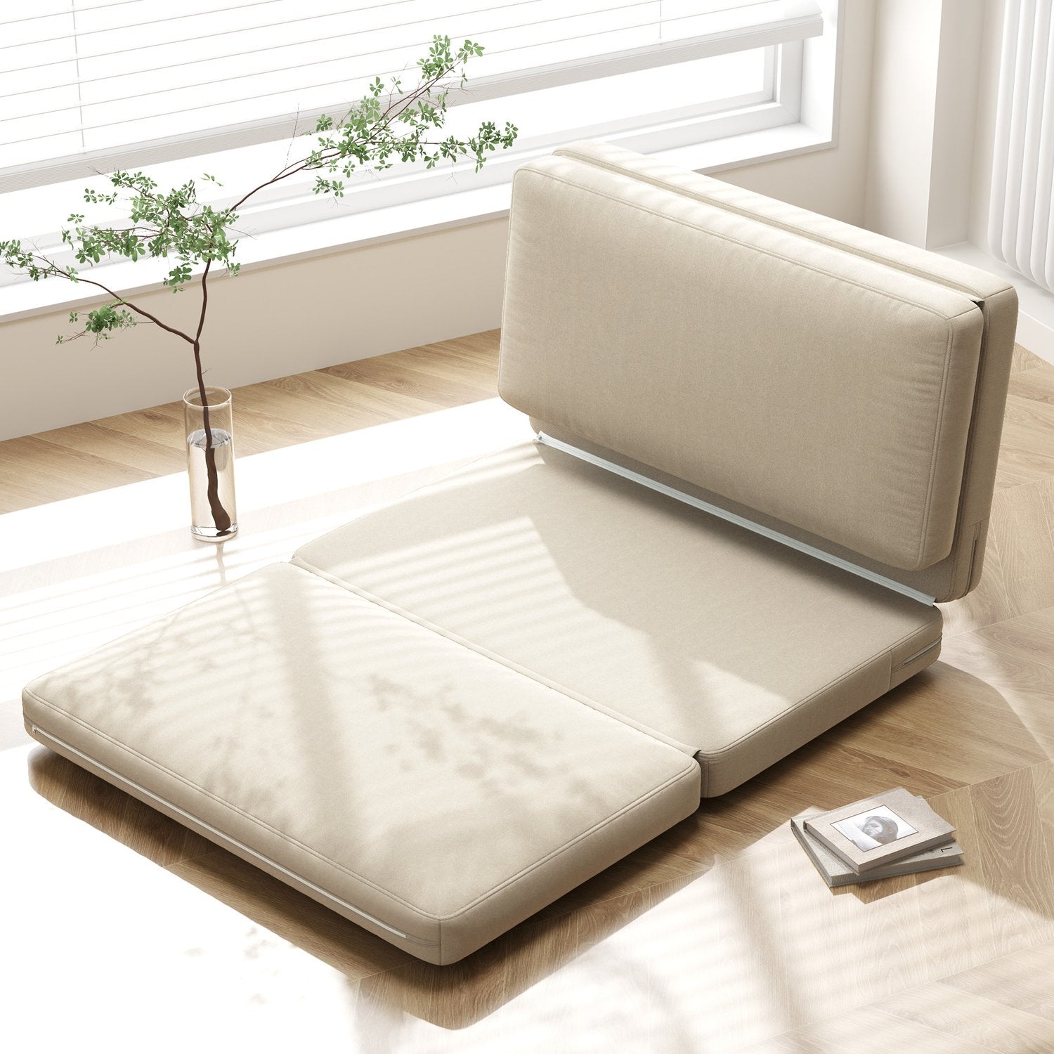 Cabriolet 3-i-1 bäddsoffa, sammetslook, beige, kapacitet 240 kg