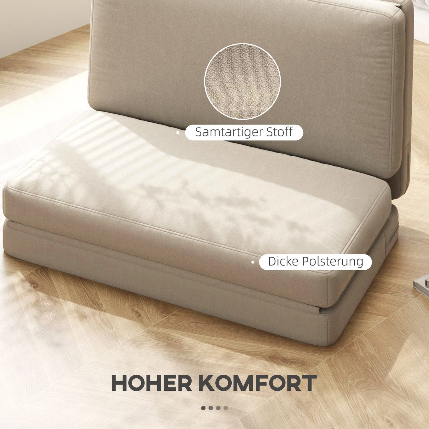 Cabriolet 3-i-1 bäddsoffa, sammetslook, beige, kapacitet 240 kg