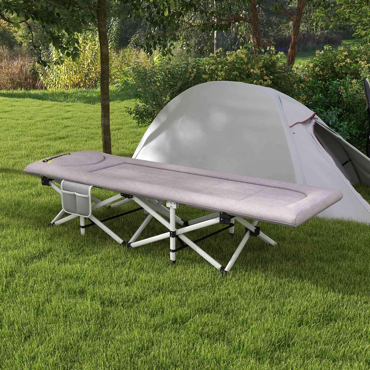 Teltseng, sammenleggbar campingseng med oppbevaringspose, campingseng med bærepose, lastekapasitet opptil 200 kg, Oxford, Grå, 200 X 65 X 42 Cm