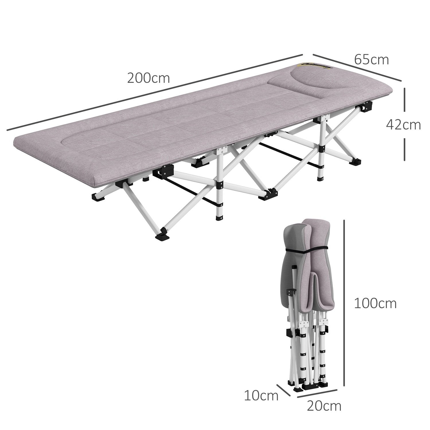 Teltseng, sammenleggbar campingseng med oppbevaringspose, campingseng med bærepose, lastekapasitet opptil 200 kg, Oxford, Grå, 200 X 65 X 42 Cm