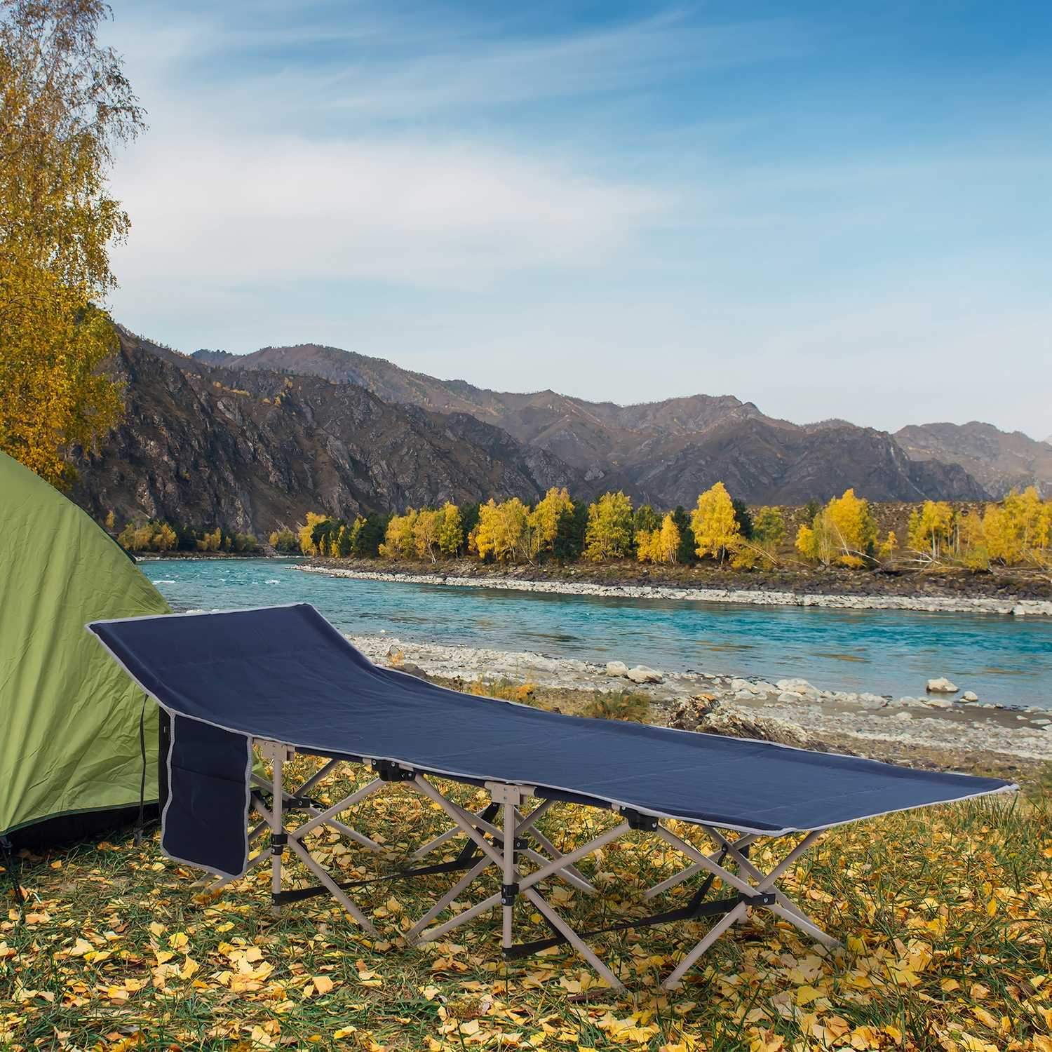 Teltseng Sammenleggbar campingseng med oppbevaringspose, stål og Oxford, blå, 190X68X52Cm