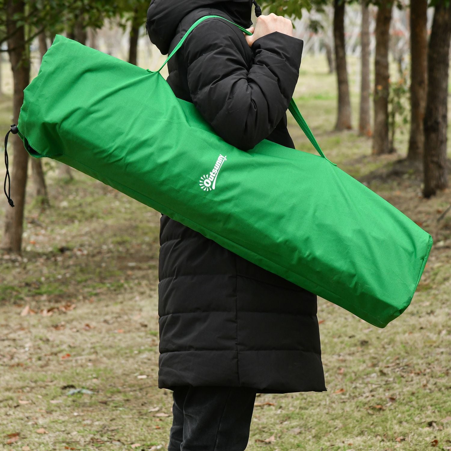 Campingseng, teltseng, sammenleggbar seng med sidelomme, drikkeholder, lastekapasitet opptil 136 kg, stål Oxford grønn + svart, 200 X 73 X 49 Cm