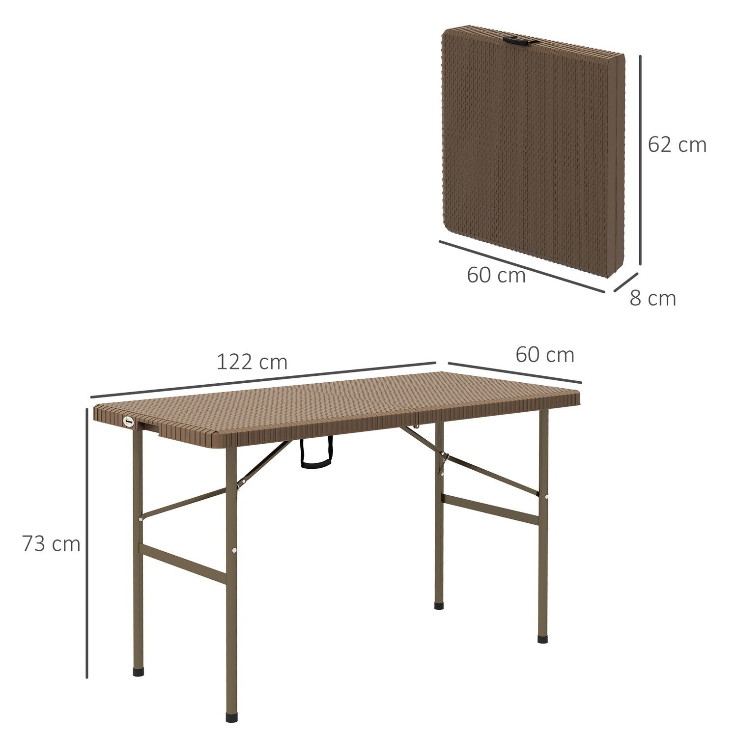 Campingbord Vikbar Rotting Look 4 Person Trädgårdsbord Balkong Terrass Hdpe Brun