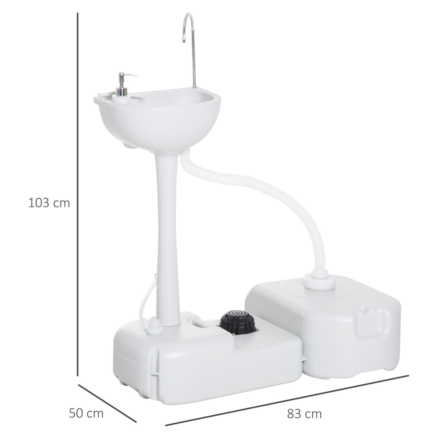 Campingservant Håndservant Med Spillvannsoppsamlingsbeholder 17L Vanntank Servant Med Dispenser Mobil Hdpe Grå 83 X 50 X 103 Cm