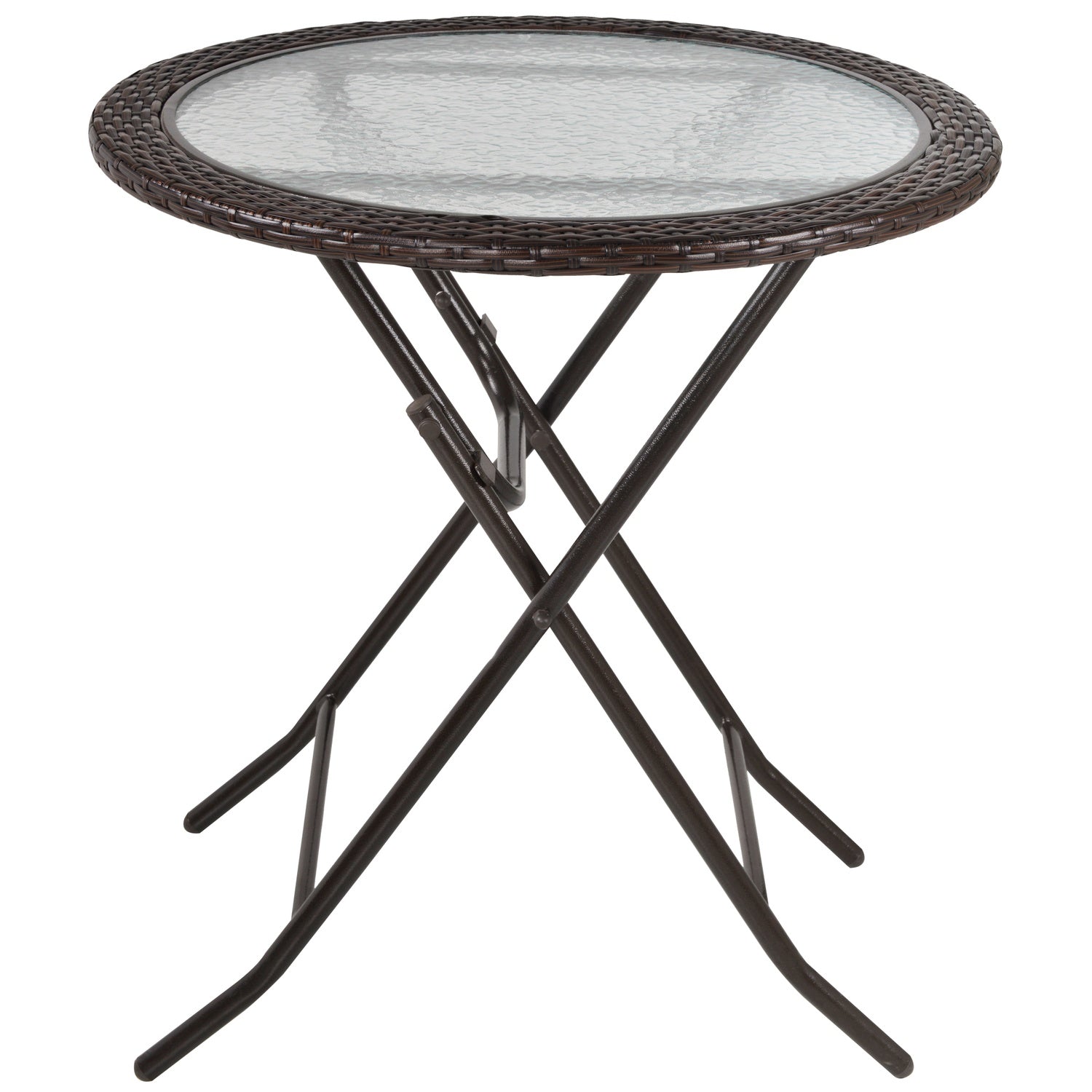 Runt hopfällbart campingbord – brun rotting, stål, Ø68 Cm