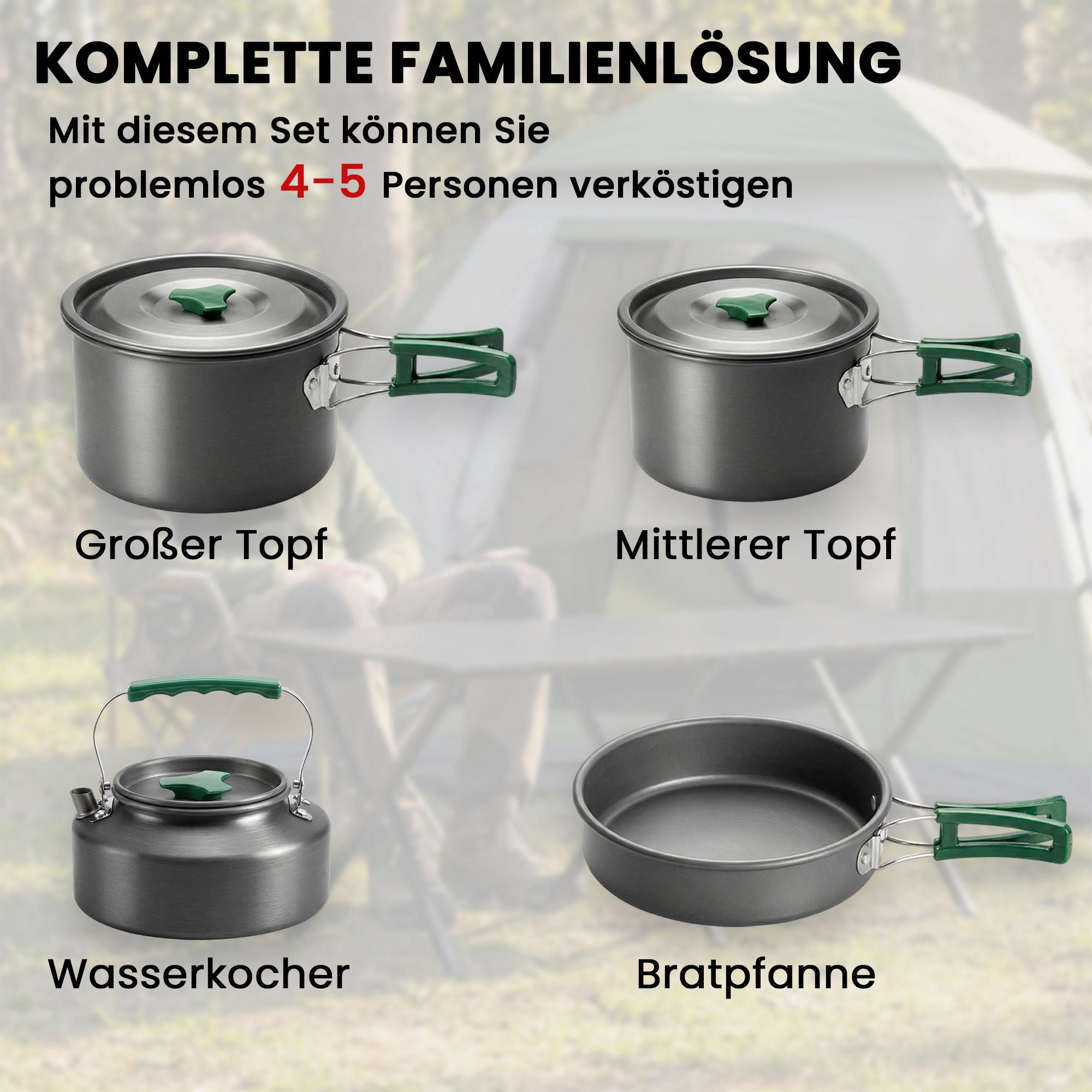 Campingkokkärlsset, 5 delar, skållningssäkra handtag, grå