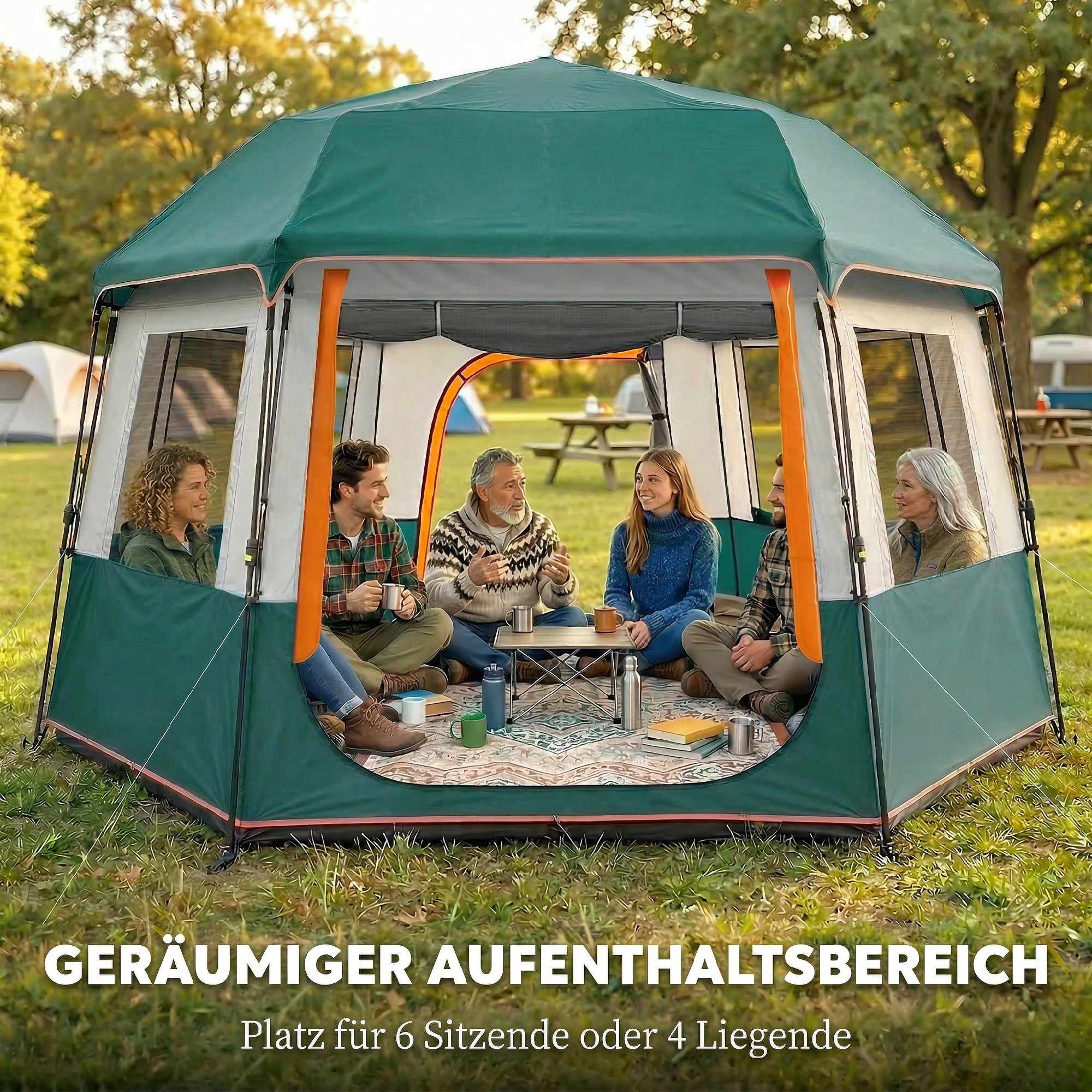 Campingtält för 4-6 personer, vattentätt, UV30+ skydd