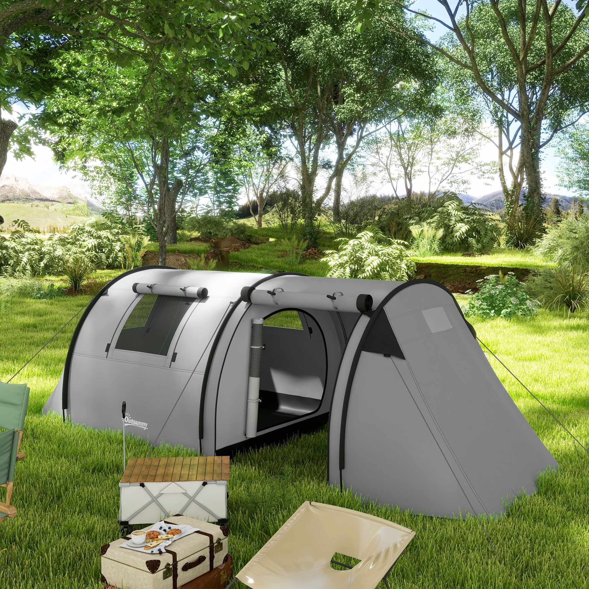 Campingtält för 4 personer, vattentätt, design med 2 rum