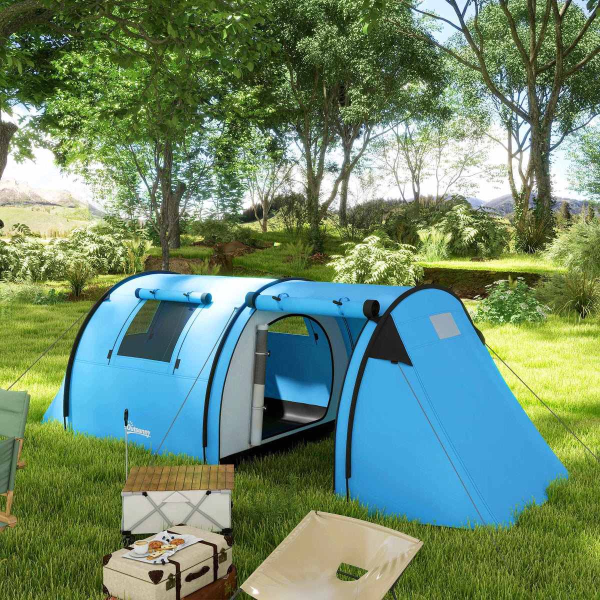 Campingstelt for 4 personer, vanntett, design med 2 rom