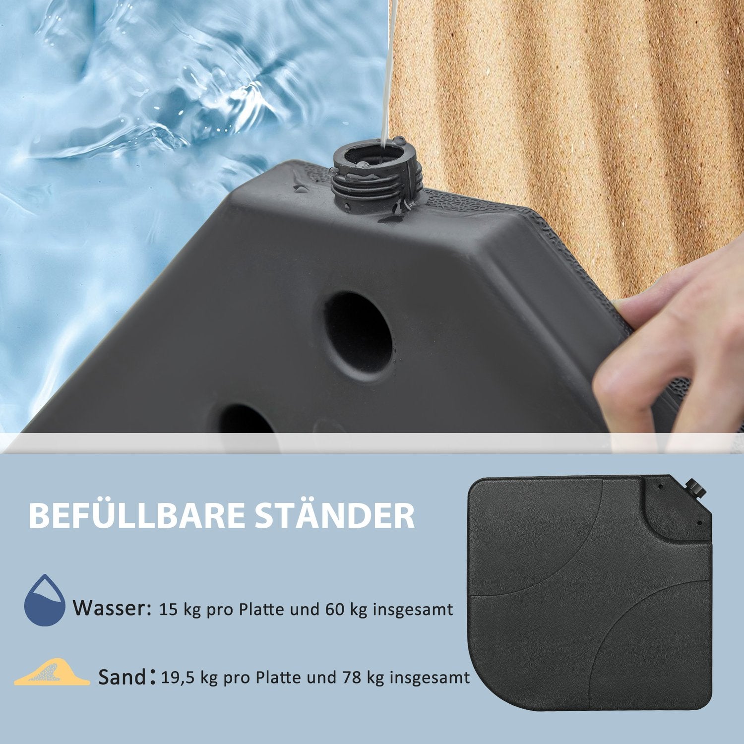 Cantilever paraplyställ, vatten/sandfyllbart, svart
