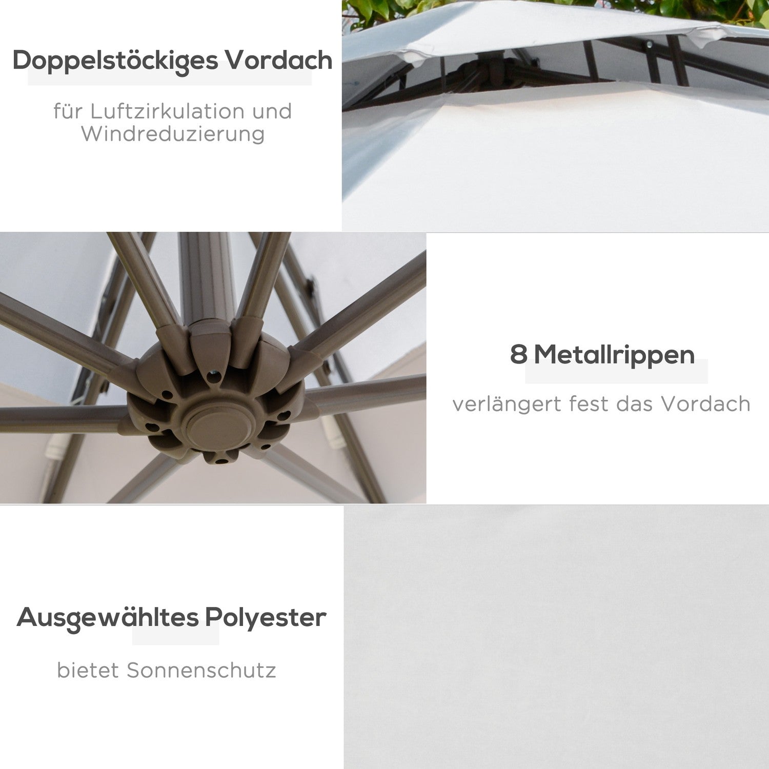 Cantilever parasoll, 2,67m, dubbeltak, polyestergrå