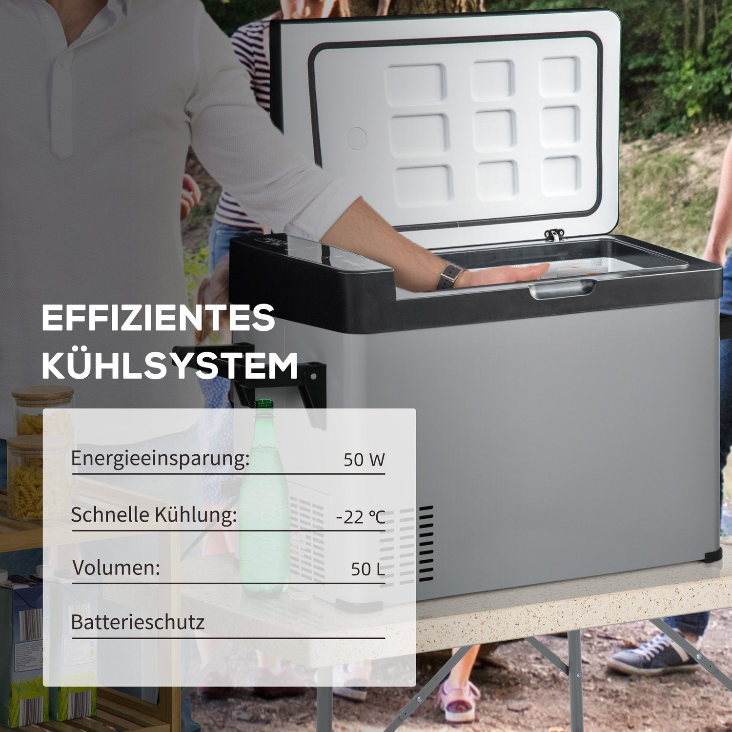 Bilkjølerboks 50L Med LCD-skjerm 2 Modus Kompressor Bilkjøler Med Håndtak Båtcamper Reise 12/24V DC Og 110-240V Ac Grå+Sort