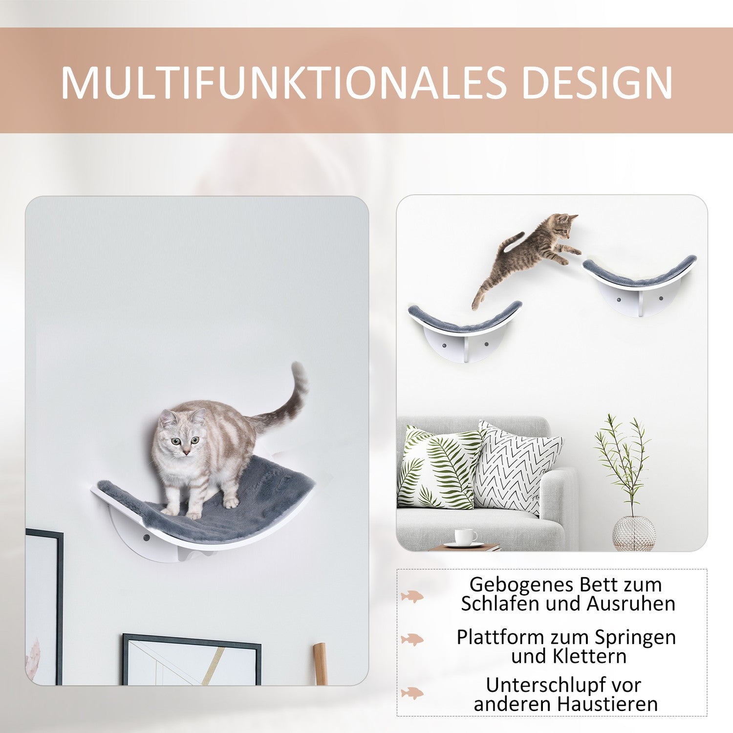 Väggmonterad kattsäng – snygg med plyschkudde, enkel installation
