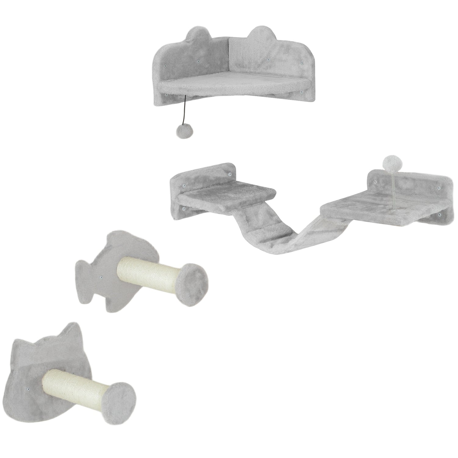 Cat Climbing Wall Set, 4-delat med trappsteg och sisalstolpar