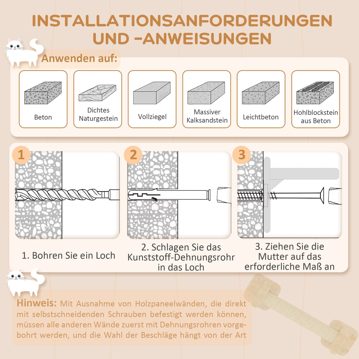 Cat Climbing Wall Set, 5-delat, plysch, för katter upp till 5 kg