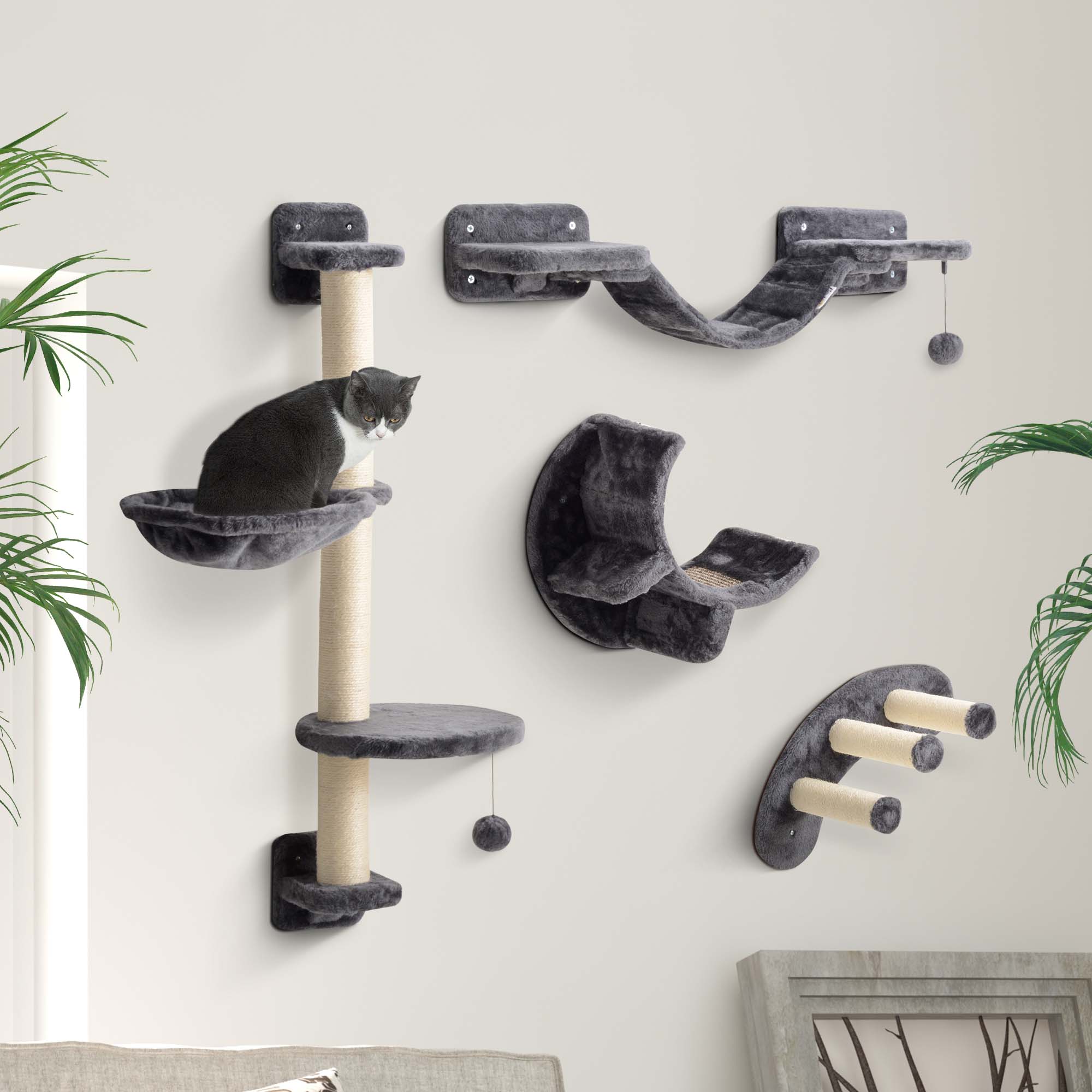 Cat Climbing Wall Set med hängmatta, mörkgrå, 4-delad