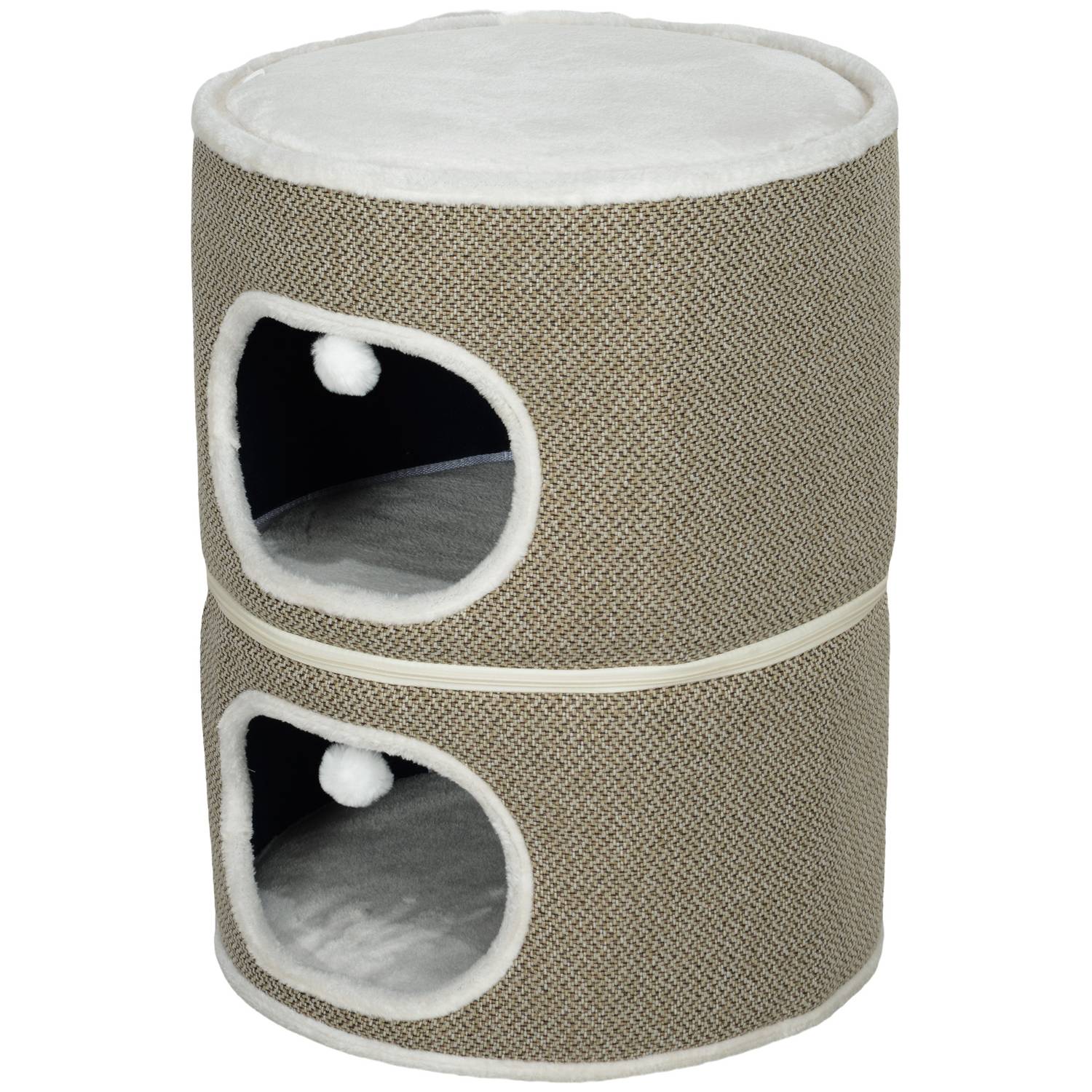 Cat Scratching Barrel – 2 grottor, sisal, 69 cm, kaffe/grädde