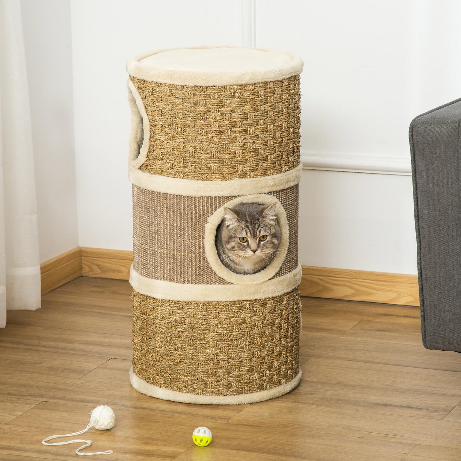 Cat Scratching Barrel, 3-Level Sisal Plysch, 37,5x70 cm