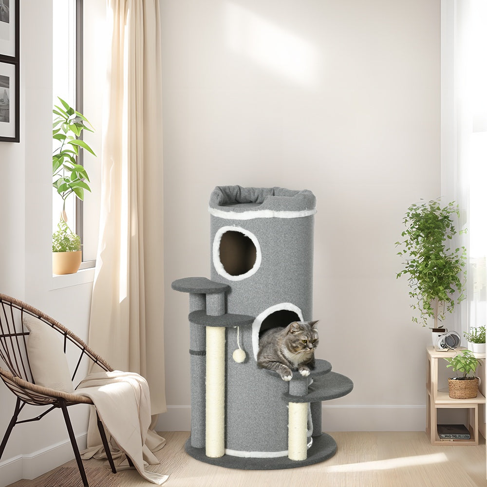 Cat Scratching Barrel med Säng & Plattformar, 99 cm, Grå
