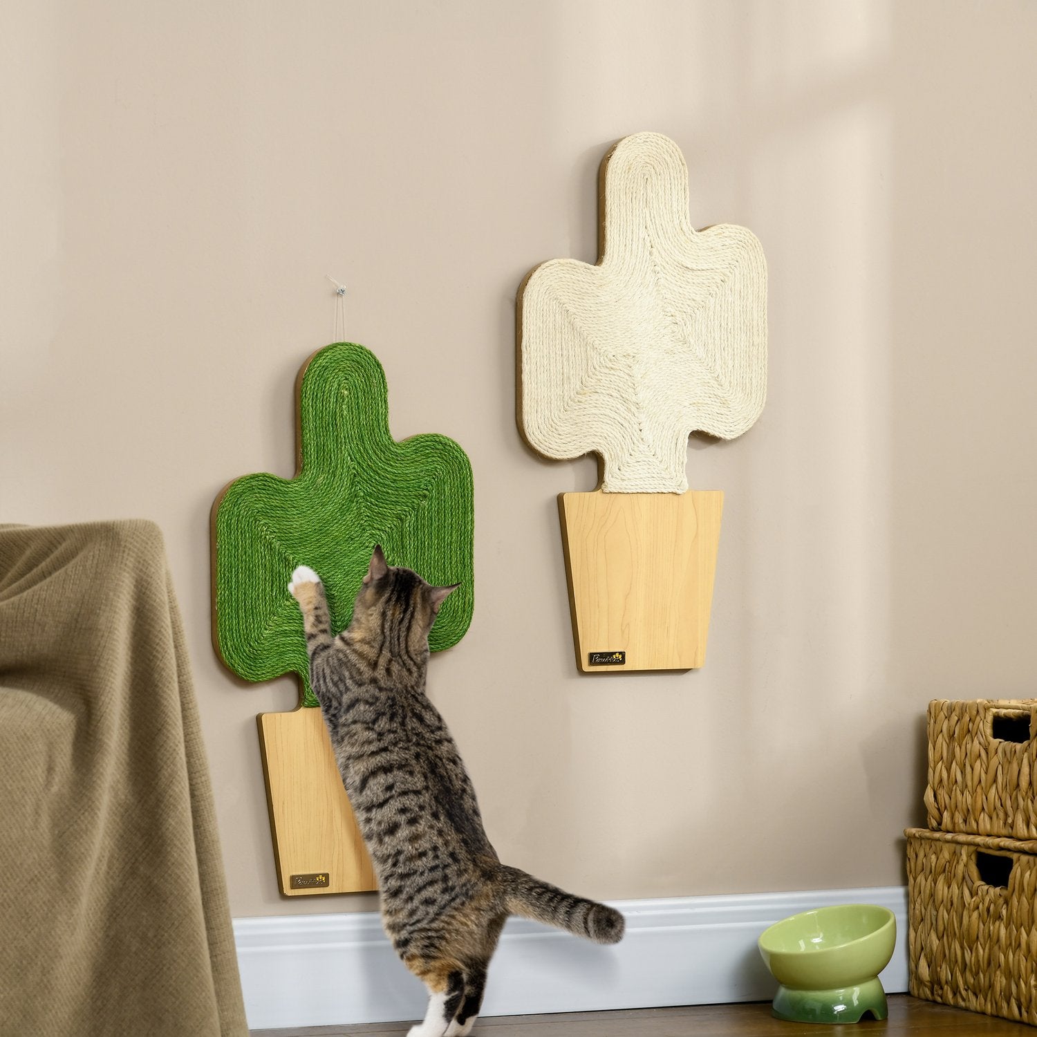 Cat Scratching Matt Set, Jute Rep, Cactus Design, 30x60 cm