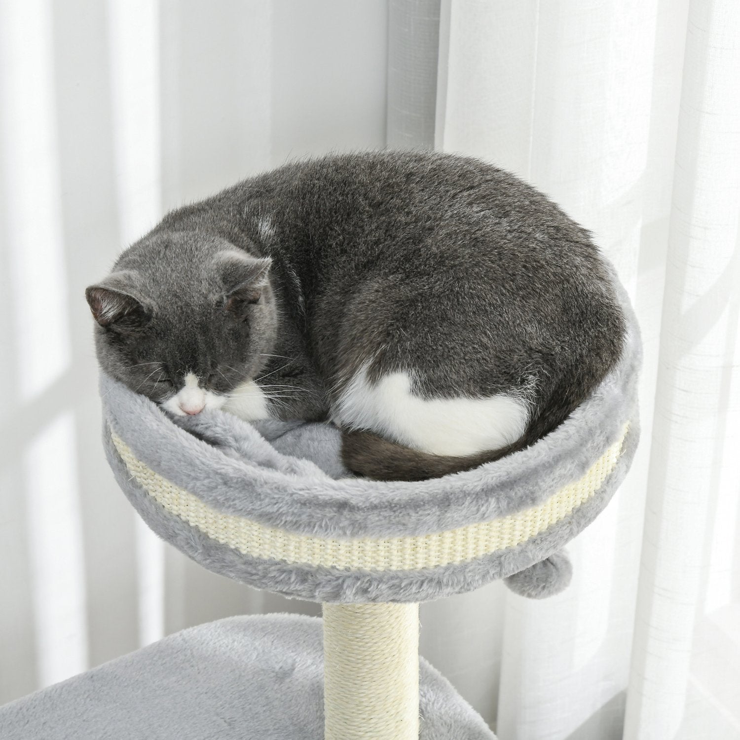 Cat Scratching Tower: 2 grottor, repstolpar, plysch, grå