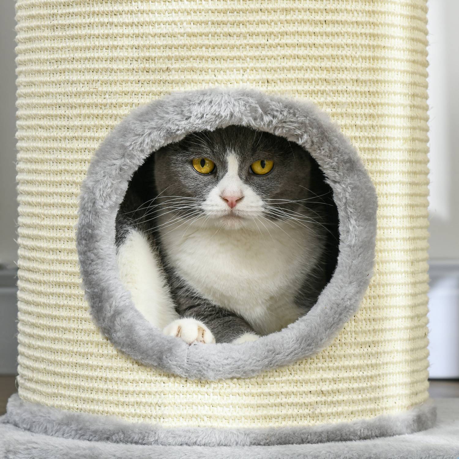 Cat Scratching Tower: 2 grottor, repstolpar, plysch, grå