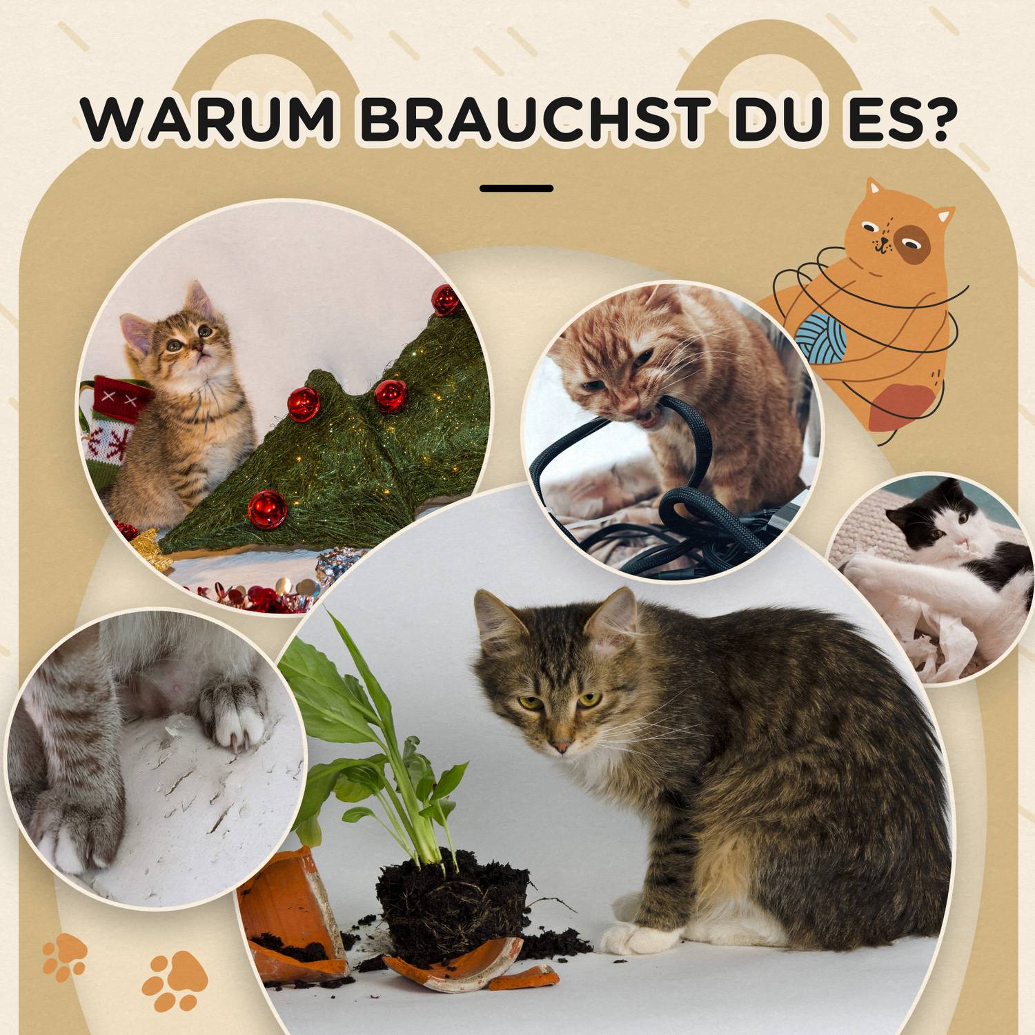 Cat Scratching Tower med grottor och bräda, ljusbrun, 66cm