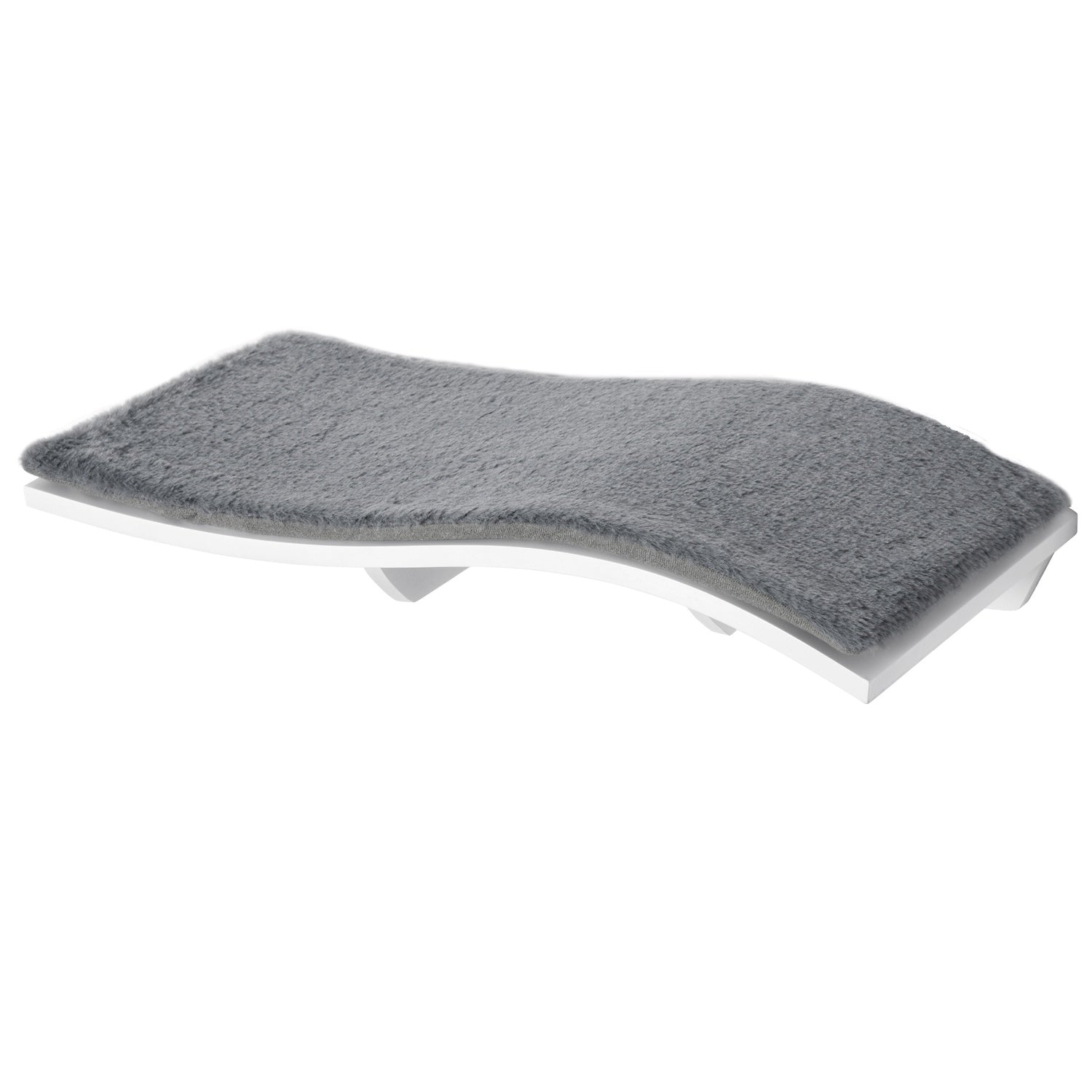 Vägghängd kattsäng med plyschkudde, vit/grå