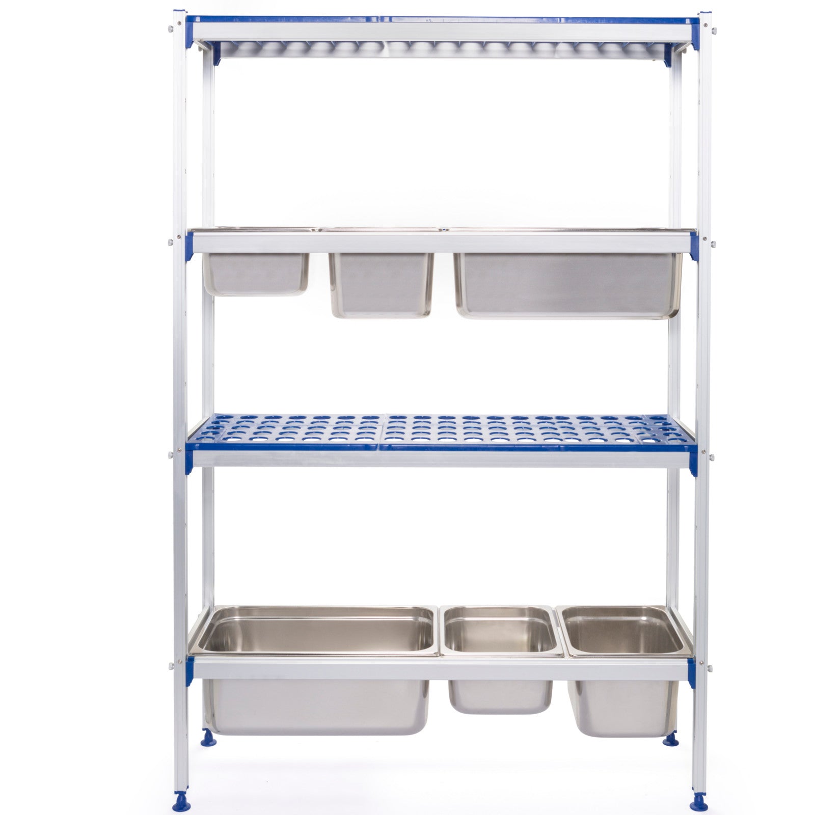Cateringförvaringshylla i aluminium för köket för GN1/1 behållare, bredd 112cm