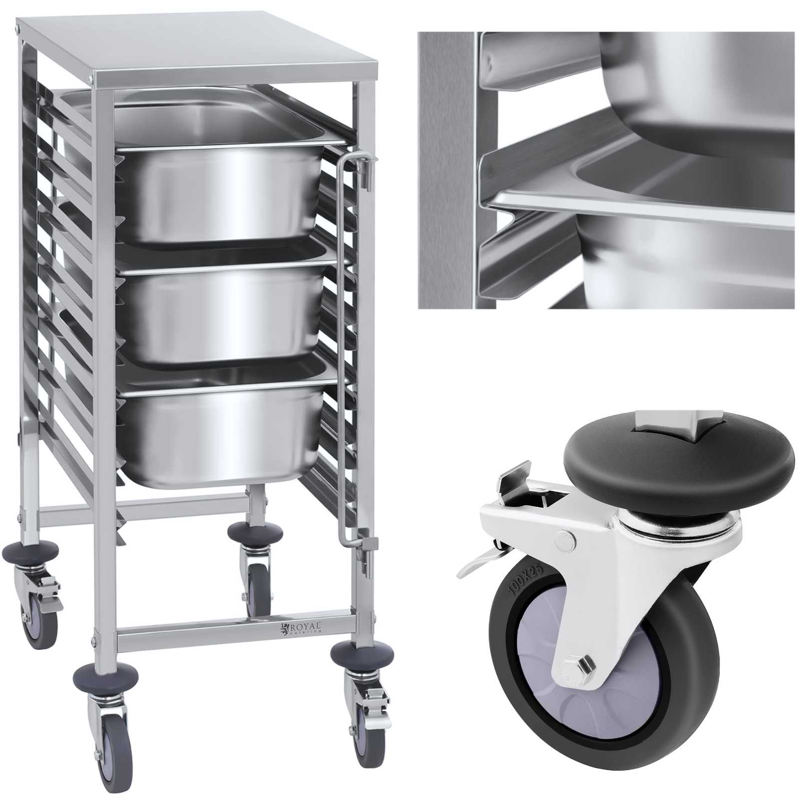 Cateringtransportvagn för 7x GN1/1-containrar, lastkapacitet upp till 50 kg
