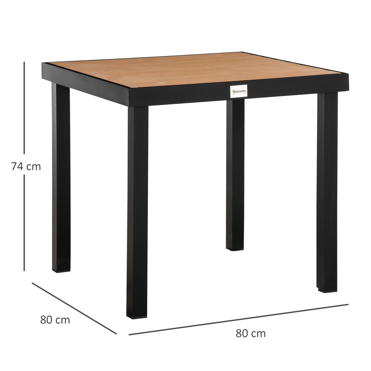 Hagebord for 4 personer, Spisebord, Aluminiumsbord, Hagemøbler, Loungemøbler, Lettstelt plast, Natur + Sort, 80 X 80 X 74 Cm